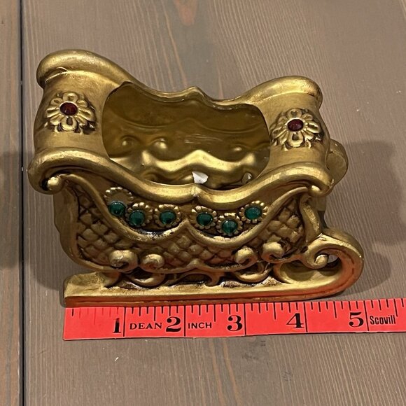 Lefton Gold Sleigh & Reindeer Red Green Jewels Christmas Ceramic w/Sticker Japan - Picture 15 of 16